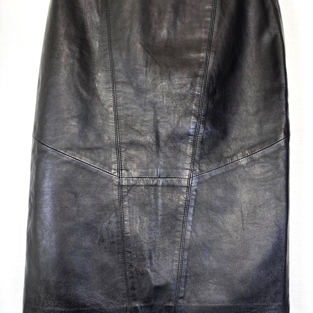 Vintage 90s Wilson's Leather Pencil Midi Skirt Patchwork Black Lined Womens Sz 6